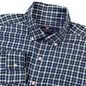 Vineyard Vines Performance Murray Shirt Mens Large Classic Fit Blue Green Plaid